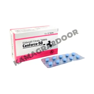 Cenforce 50mg tablets with sildenafil citrate, used for erectile dysfunction treatment, shown with official packaging